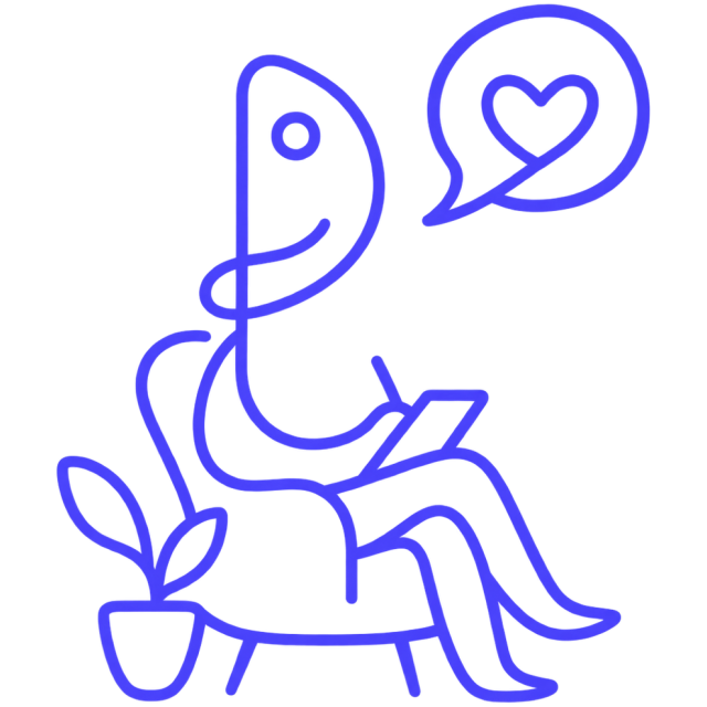 Ilustração do Consultara: uma pessoa atendendo com o notebook no colo